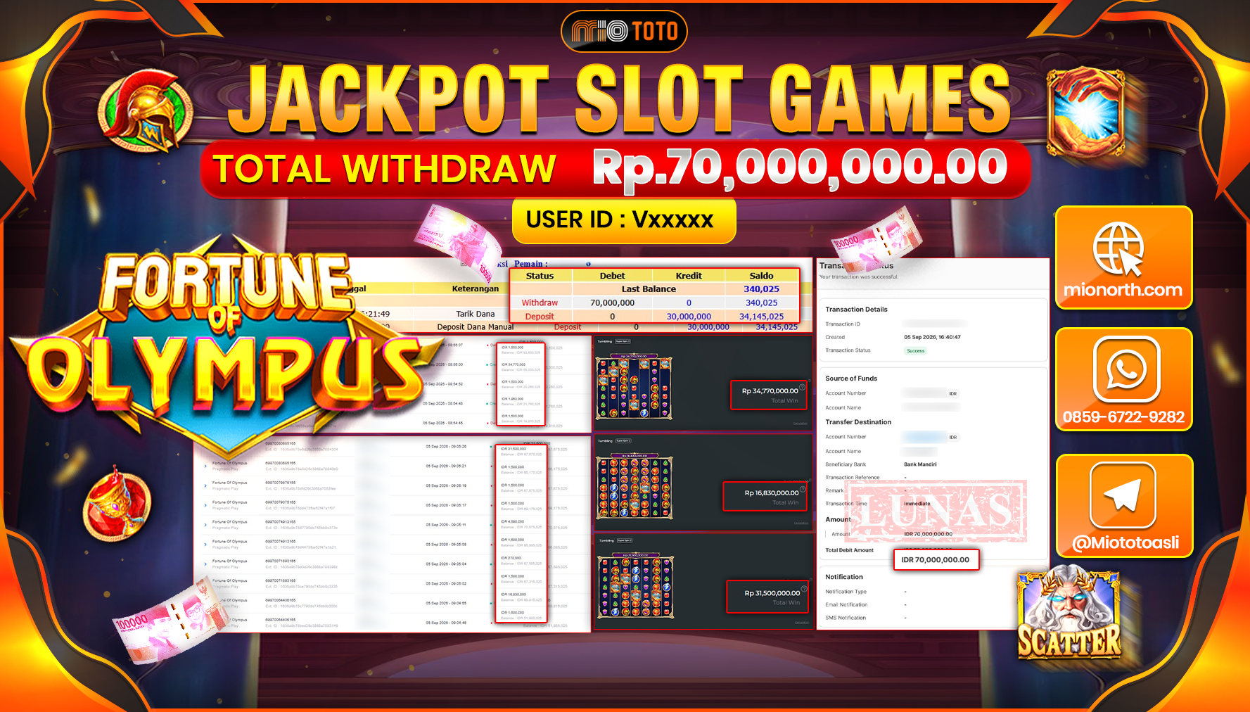 JACKPOT SLOT FORTUNE OF OLYMPUS Rp.70.000.000 DI BAYAR TUNAI !!!