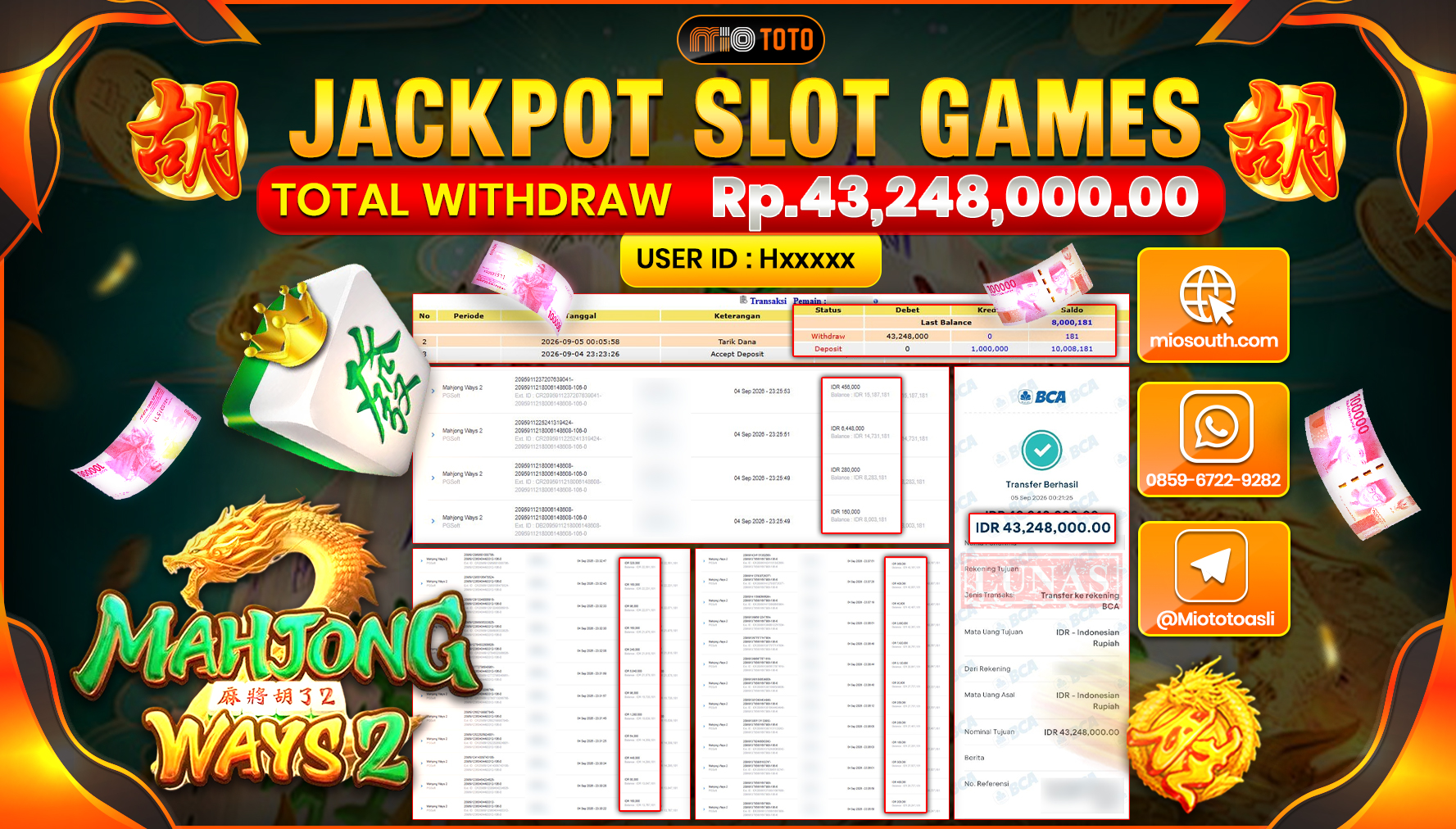 JACKPOT SLOT MAHJONG WAYS 2 Rp.43.248.000 DI BAYAR TUNAI !!!