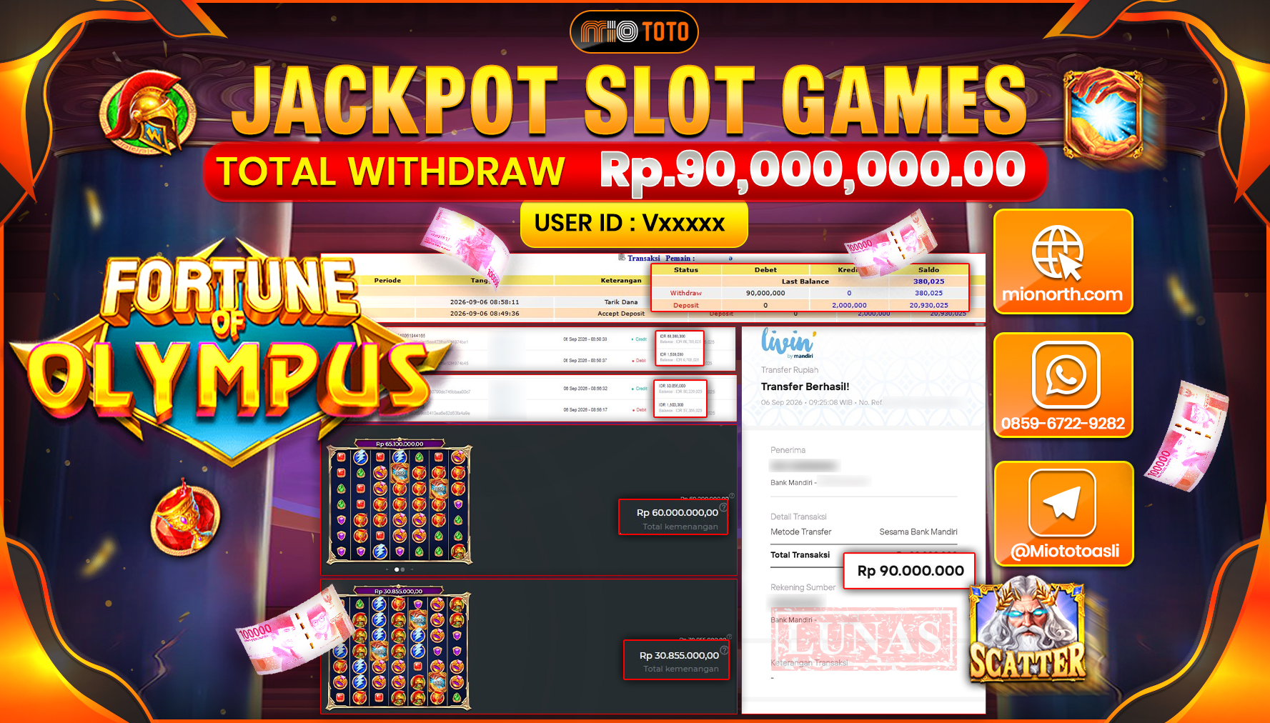 JACKPOT SLOT FORTUNE OF OLYMPUS Rp.90.000.000 DI BAYAR TUNAI !!!