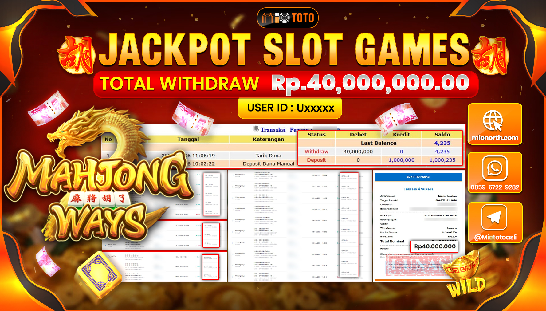 JACKPOT SLOT MAHJONG WAYS Rp.40.000.000 DI BAYAR TUNAI !!!