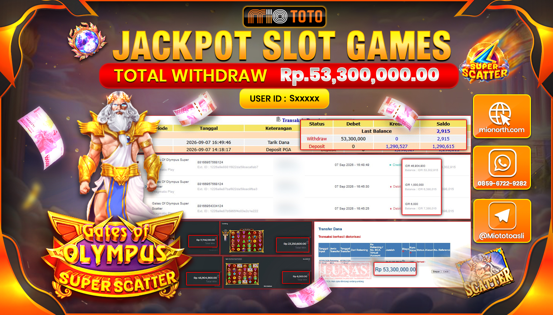 JACKPOT SLOT GATES OF OLYMPUS SUPER SCATTER Rp.53.300.000 DI BAYAR TUNAI !!!
