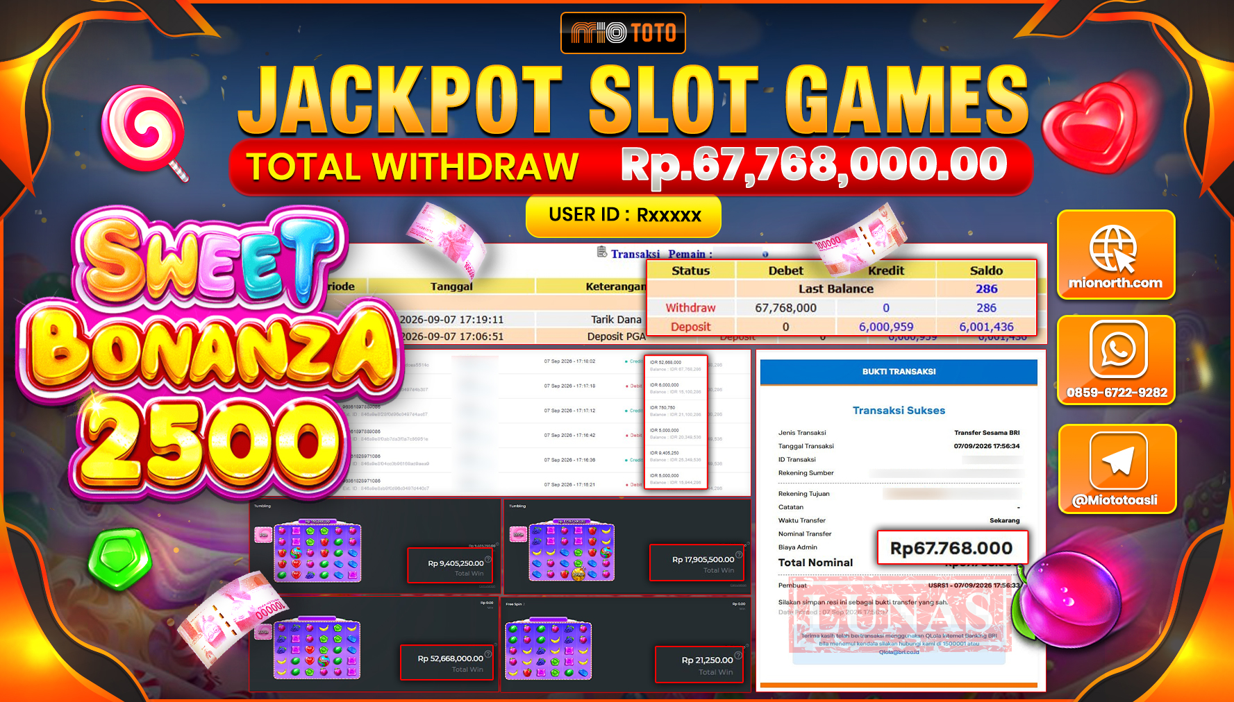 JACKPOT SLOT SWEET BONANZA 2500 Rp.67.768.000 DI BAYAR TUNAI !!!