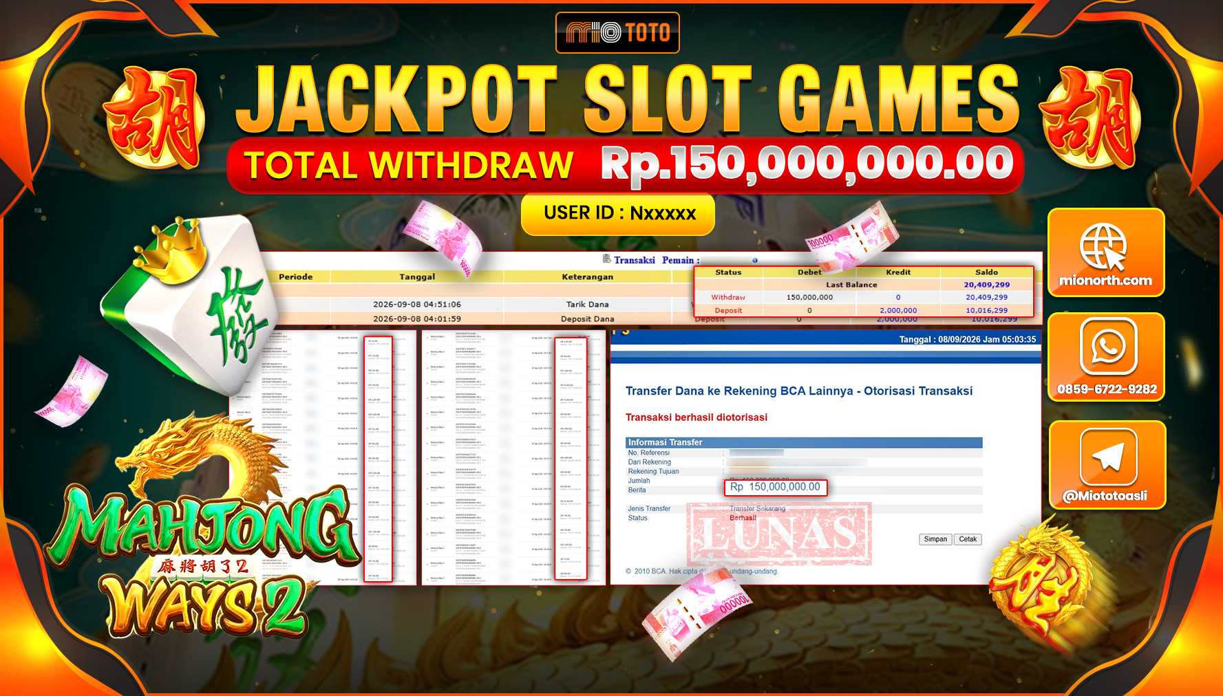 JACKPOT SLOT MAHJONG WAYS 2 Rp.150.000.000 DI BAYAR TUNAI !!!