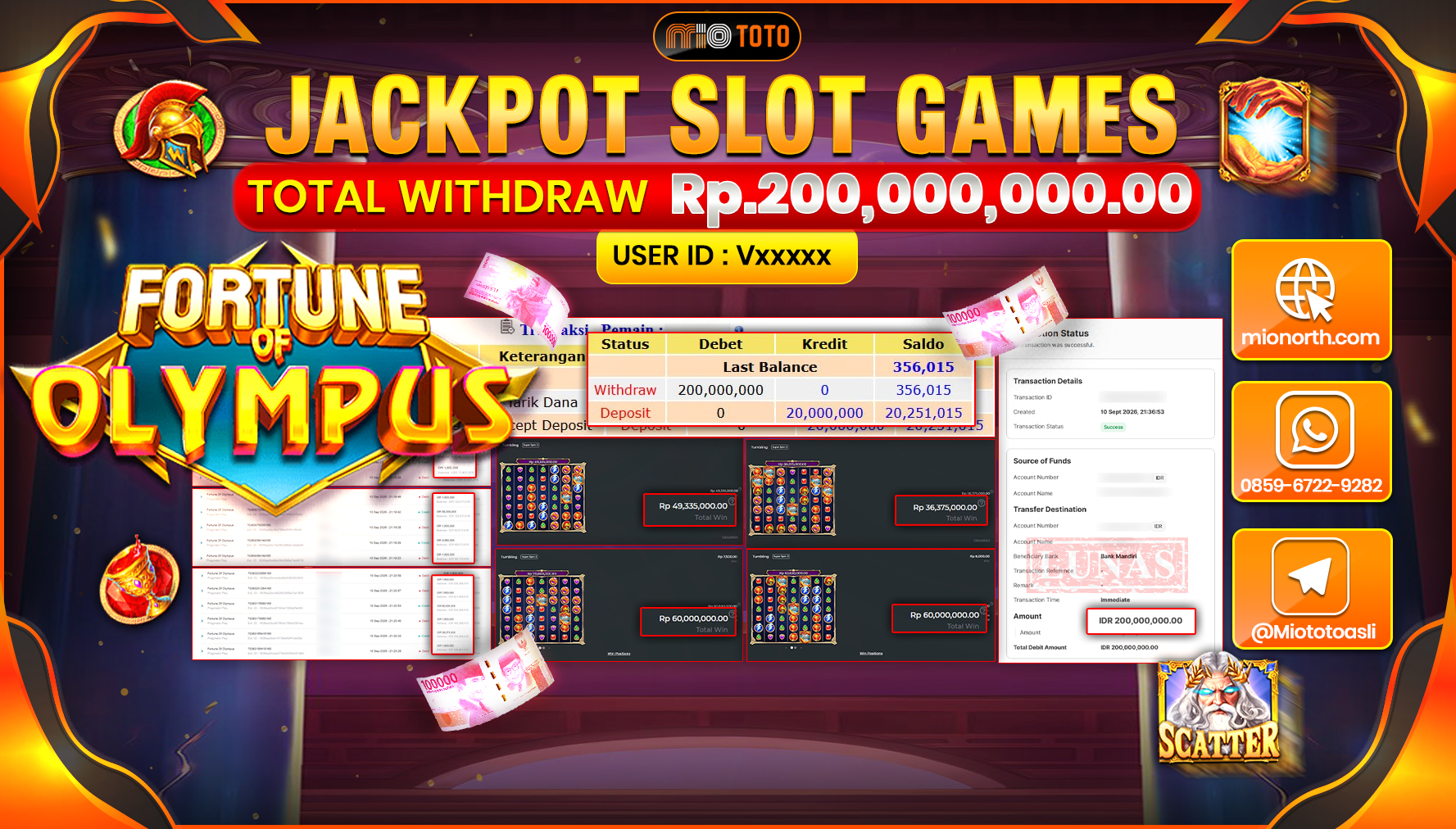 JACKPOT SLOT FORTUNE OF OLYMPUS Rp.200.000.000 DI BAYAR TUNAI !!!