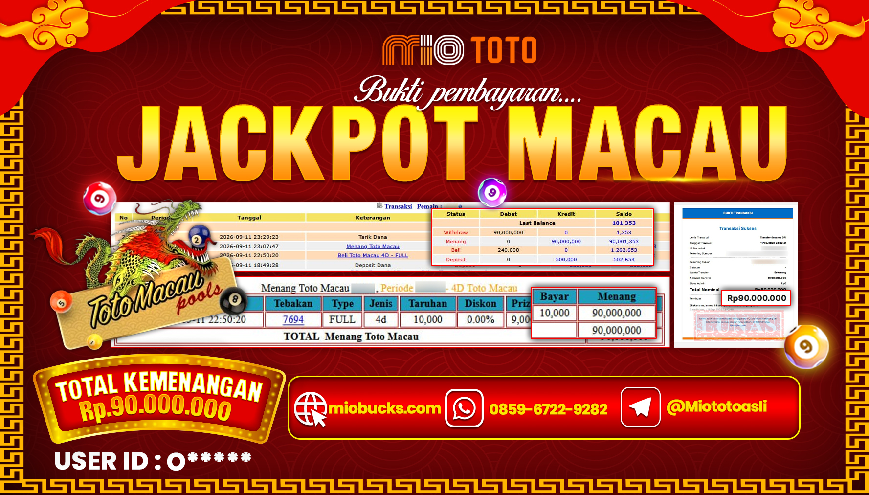 JACKPOT TOGEL TOTO MACAU 4D POOLS Rp.90,000,000 DI BAYAR TUNAI !!!