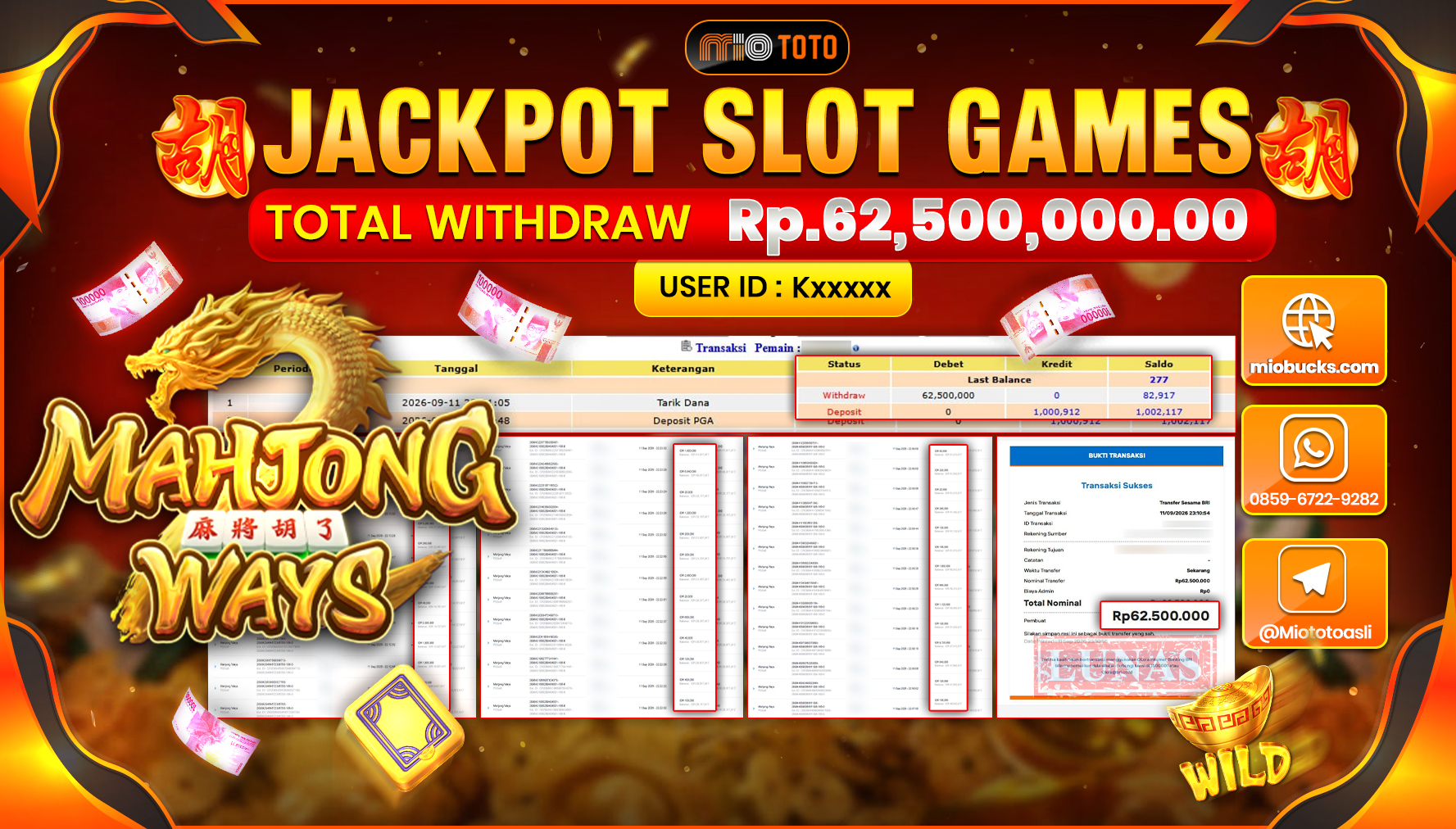 JACKPOT SLOT MAHJONG WAYS Rp.62.500.000 DI BAYAR TUNAI !!!